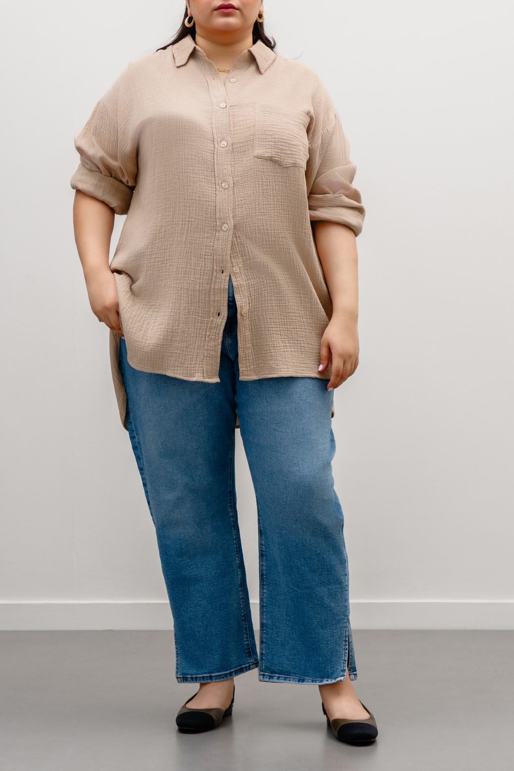 BEIGE CURVE MUSLIN SHIRT