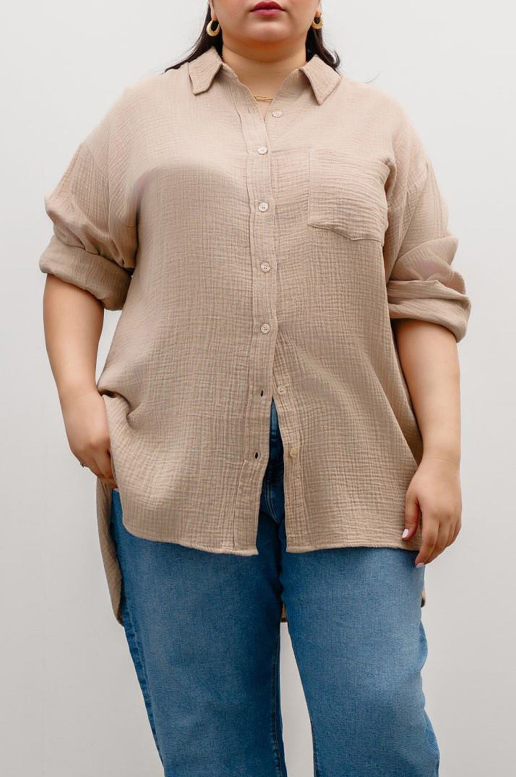 BEIGE CURVE MUSLIN SHIRT