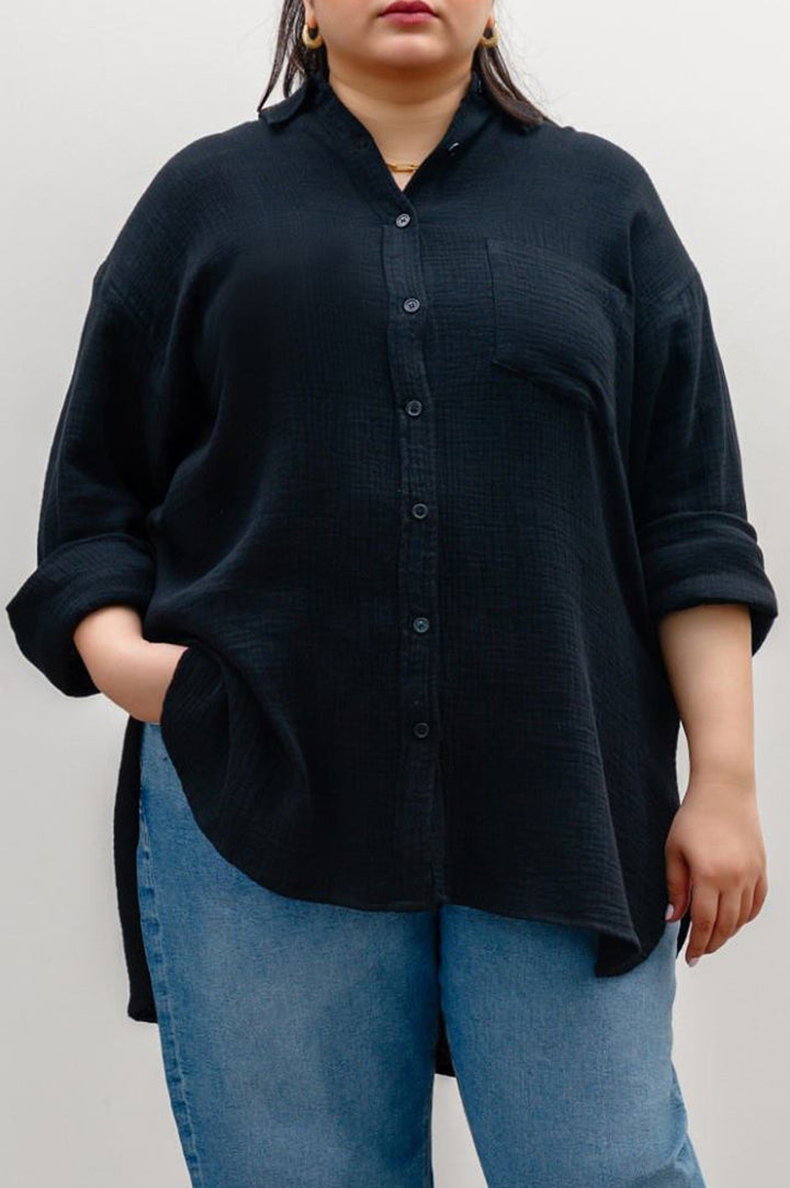 BLACK CURVE MUSLIN SHIRT