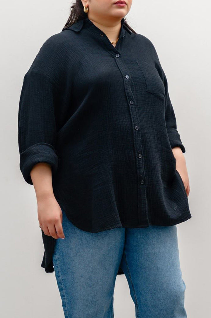 BLACK CURVE MUSLIN SHIRT