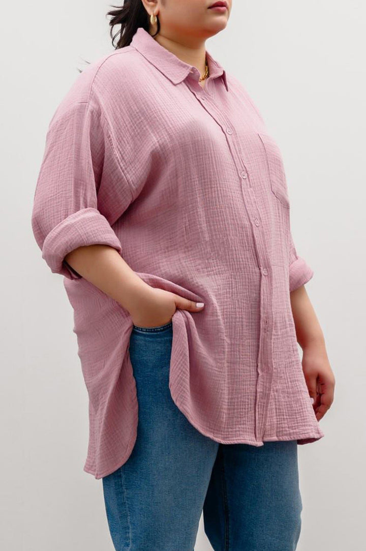 DIRTY PINK CURVE MUSLIN SHIRT