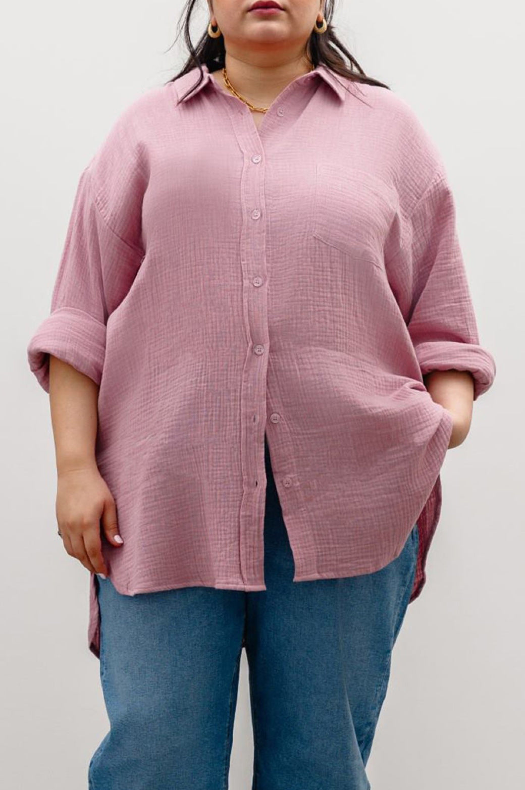 DIRTY PINK CURVE MUSLIN SHIRT