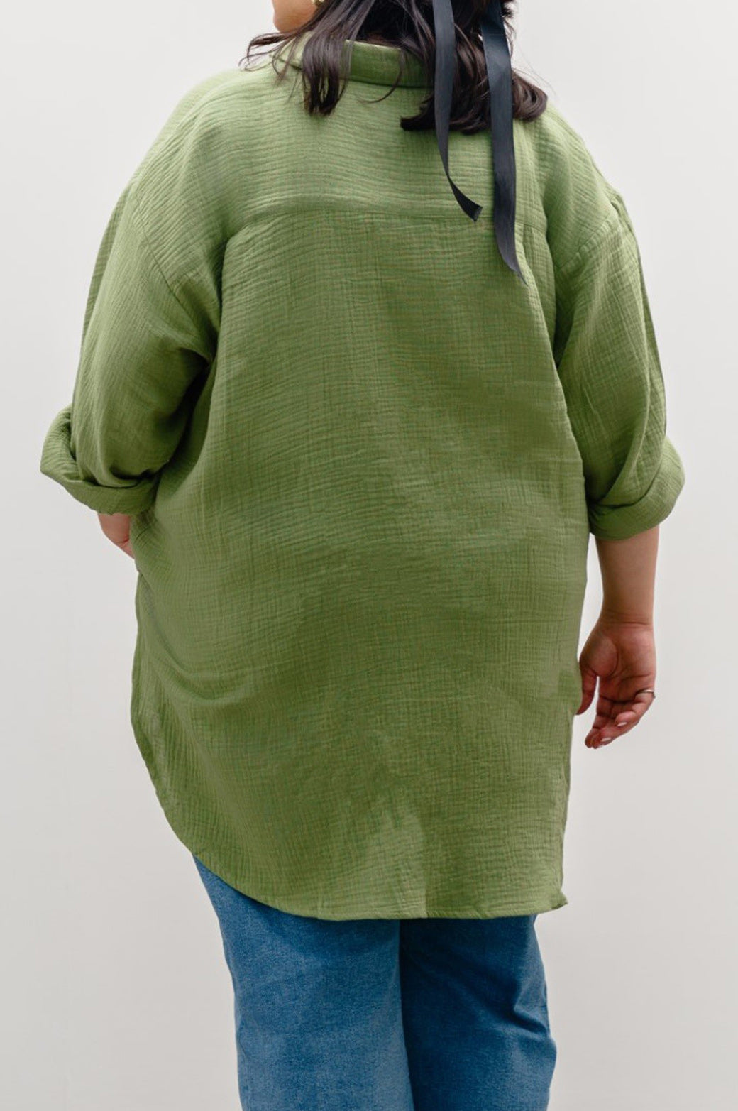 GREEN CURVE MUSLIN SHIRT