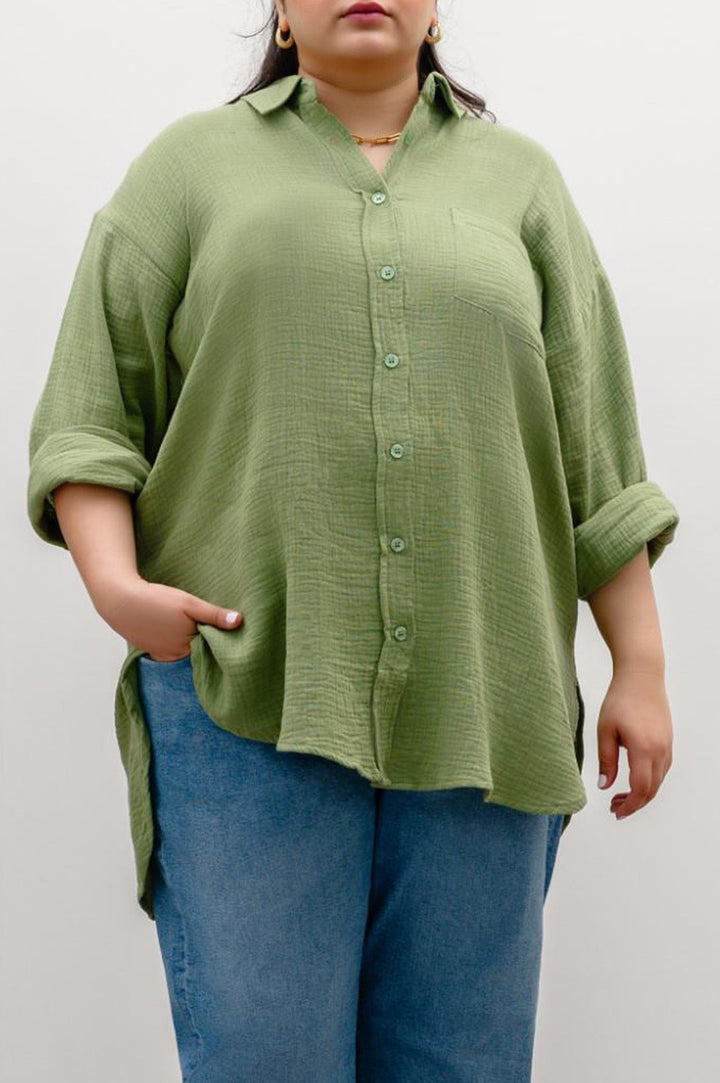 GREEN CURVE MUSLIN SHIRT