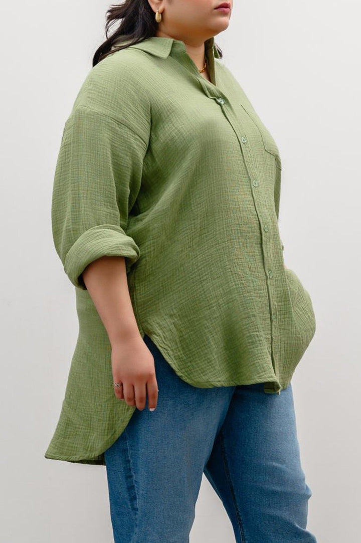 GREEN CURVE MUSLIN SHIRT