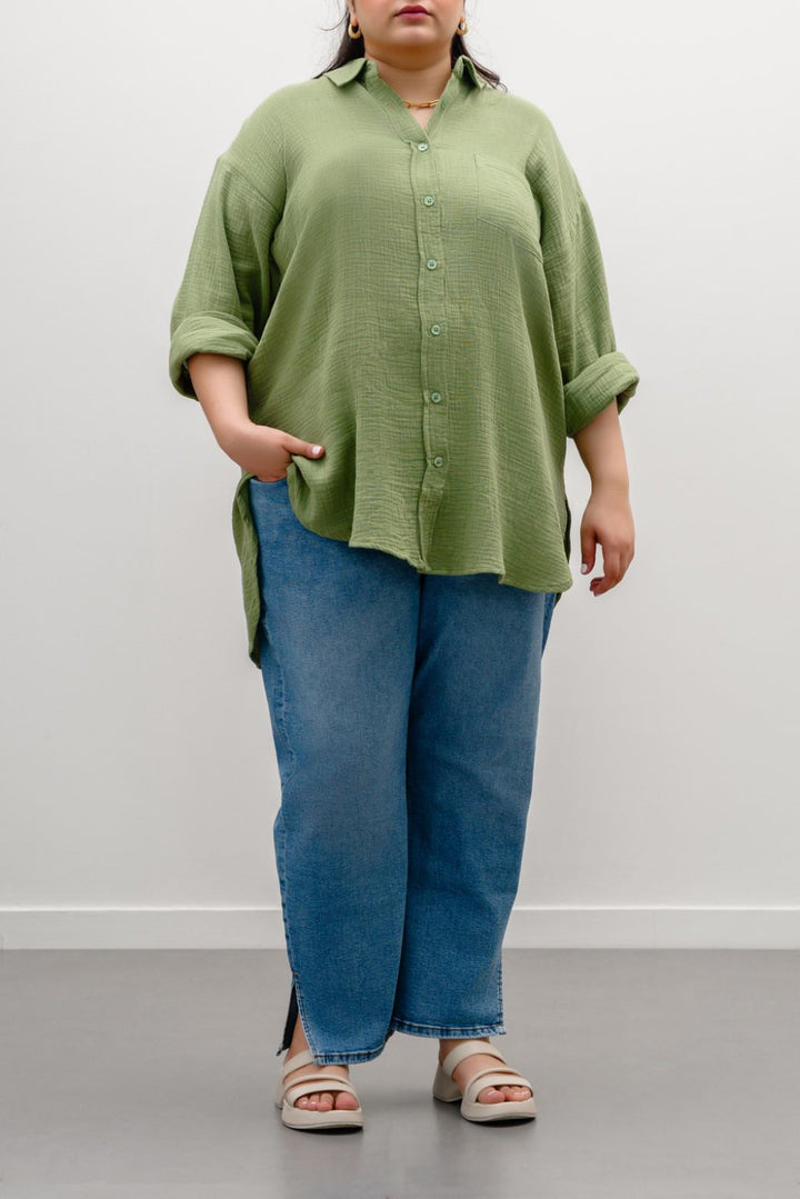 GREEN CURVE MUSLIN SHIRT