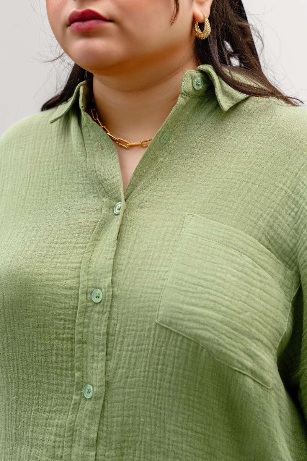 GREEN CURVE MUSLIN SHIRT