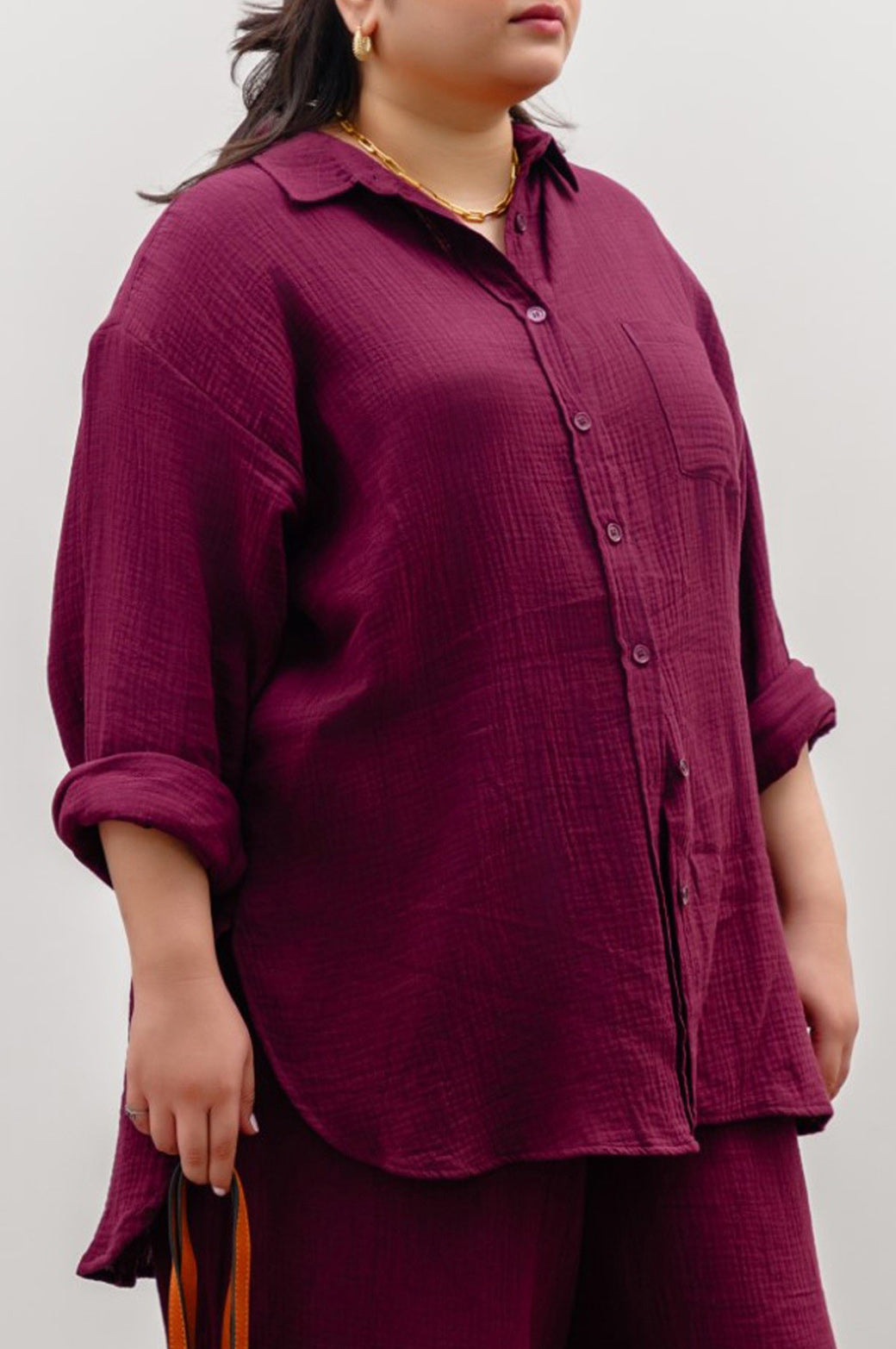 PLUM CURVE MUSLIN SHIRT