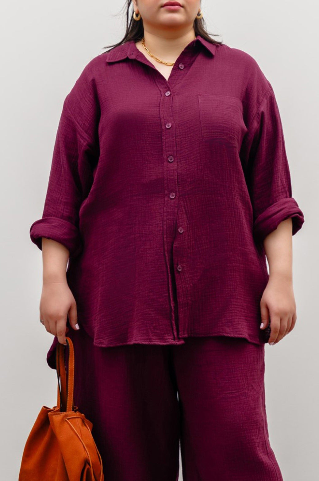 PLUM CURVE MUSLIN SHIRT