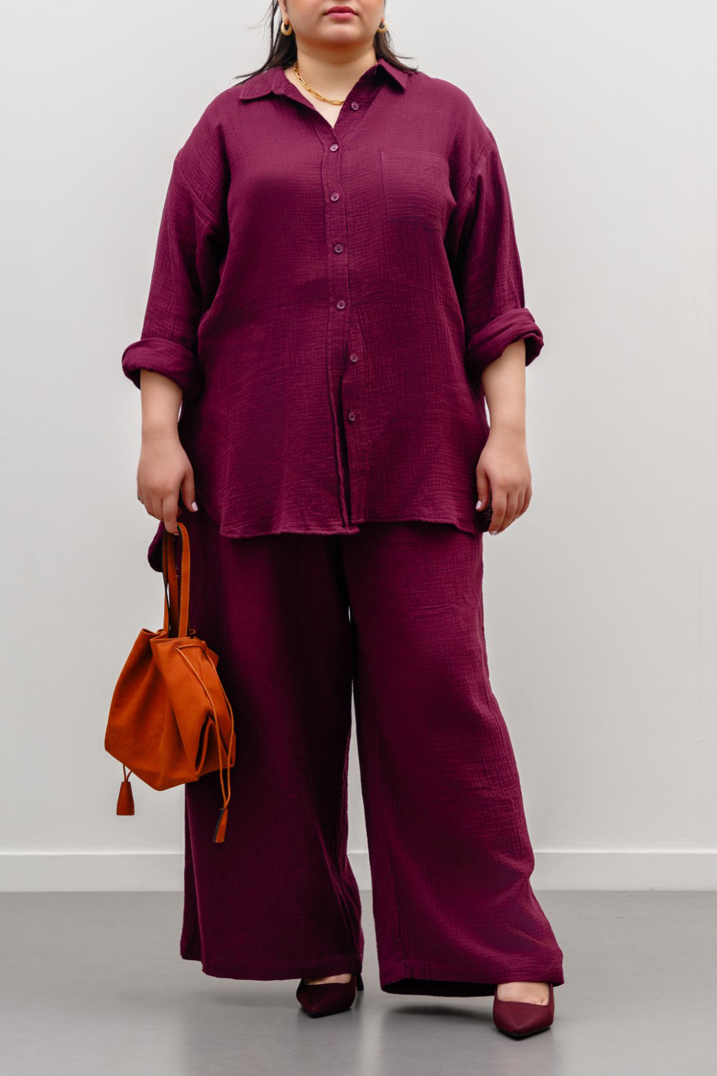 PLUM CURVE MUSLIN SHIRT