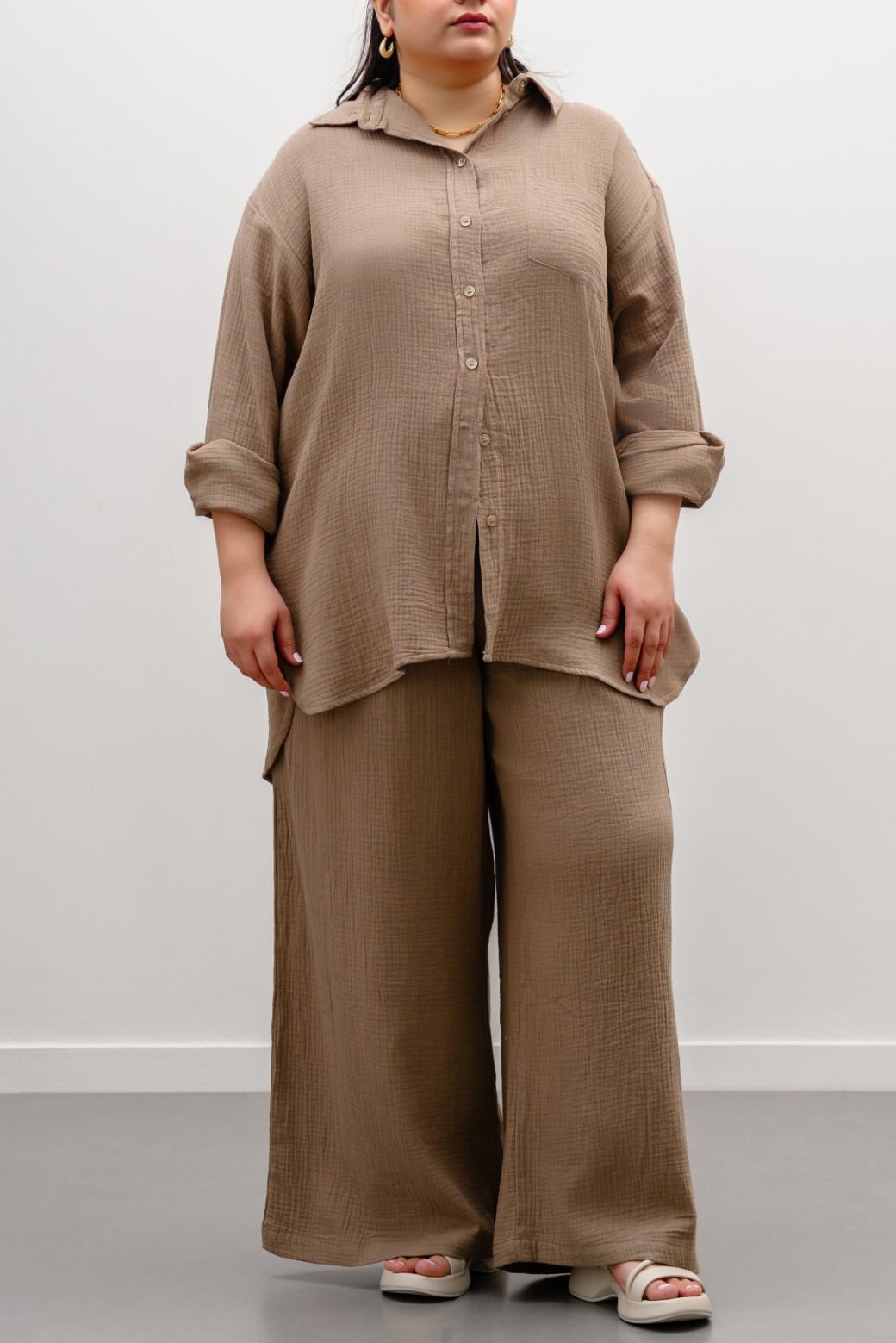 TAUPE CURVE MUSLIN SHIRT