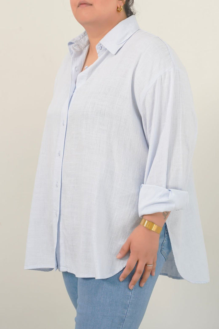 SKY BLUE CURVE LINEN SHIRT