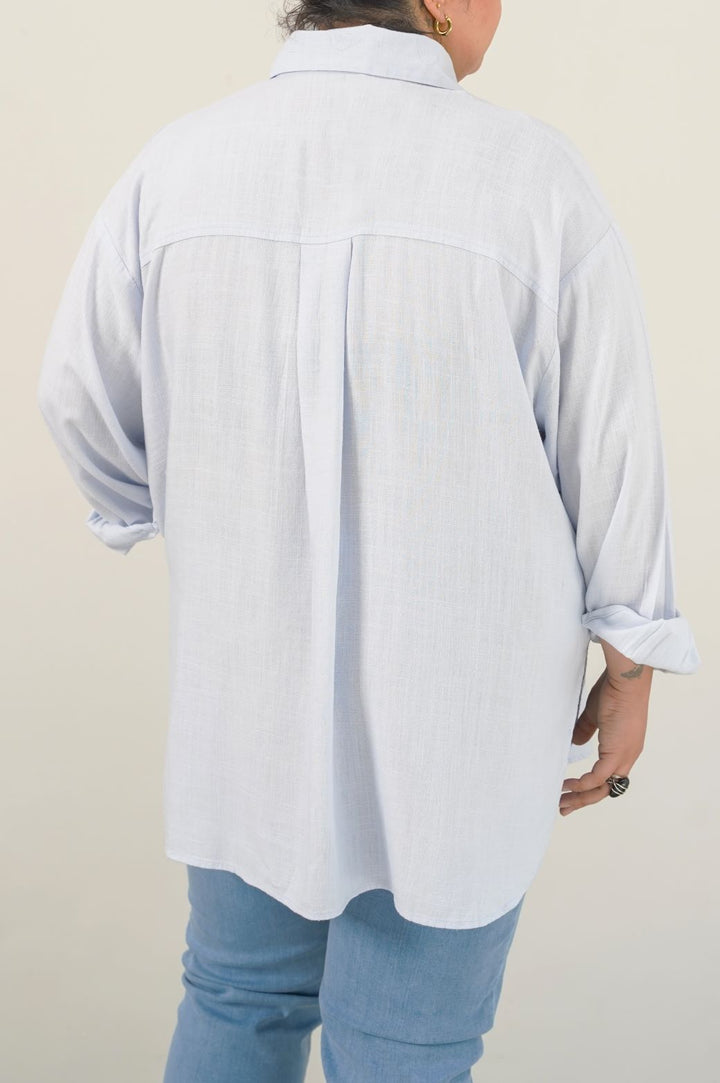 SKY BLUE CURVE LINEN SHIRT