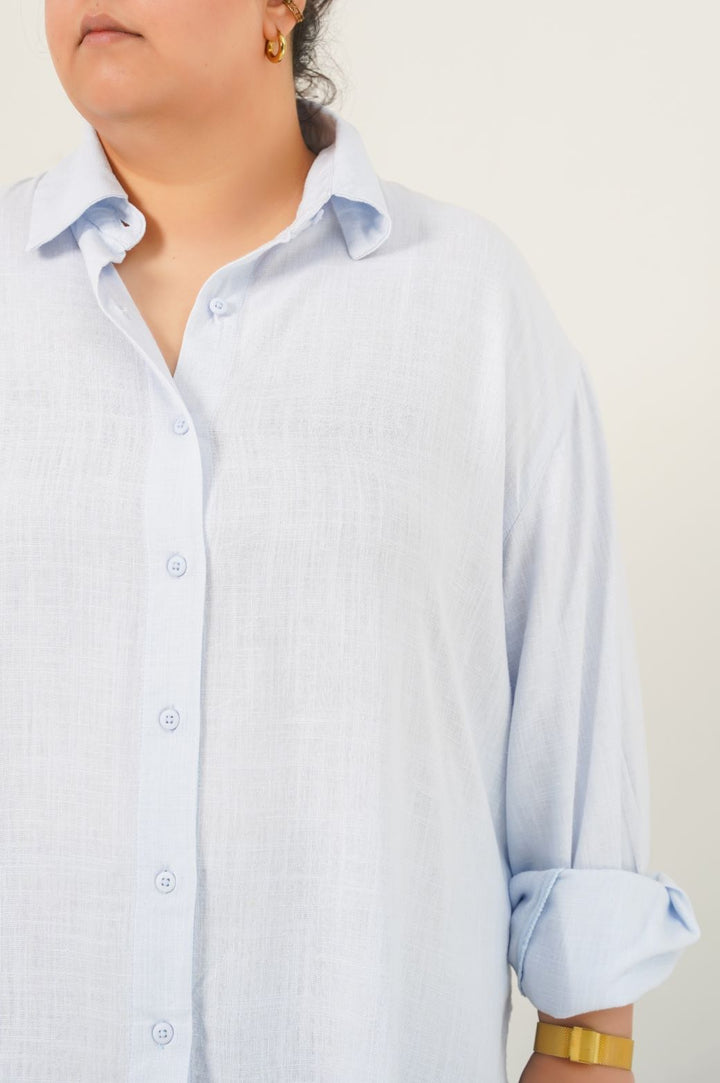 SKY BLUE CURVE LINEN SHIRT