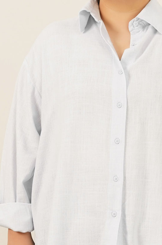 WHITE CURVE LINEN SHIRT