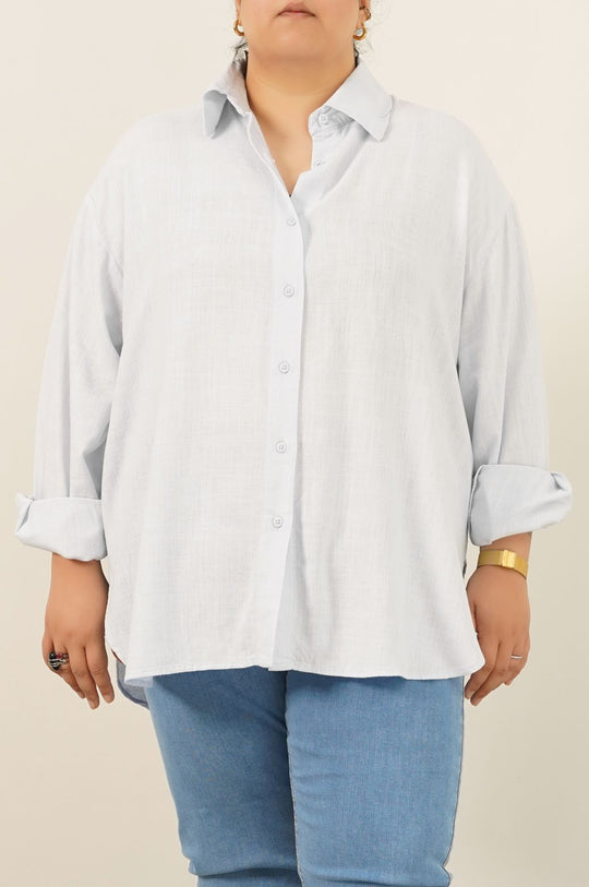 WHITE CURVE LINEN SHIRT