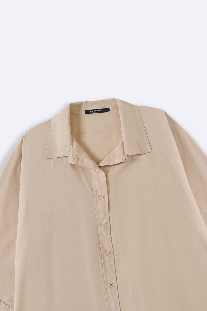 BEIGE CURVE SAFARI LINEN SHIRT