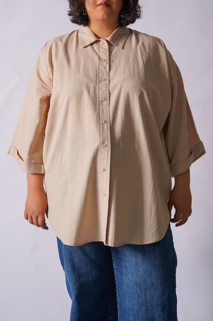 BEIGE CURVE SAFARI LINEN SHIRT