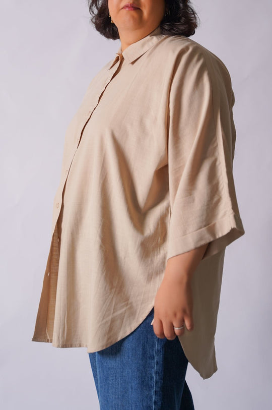 BEIGE CURVE SAFARI LINEN SHIRT
