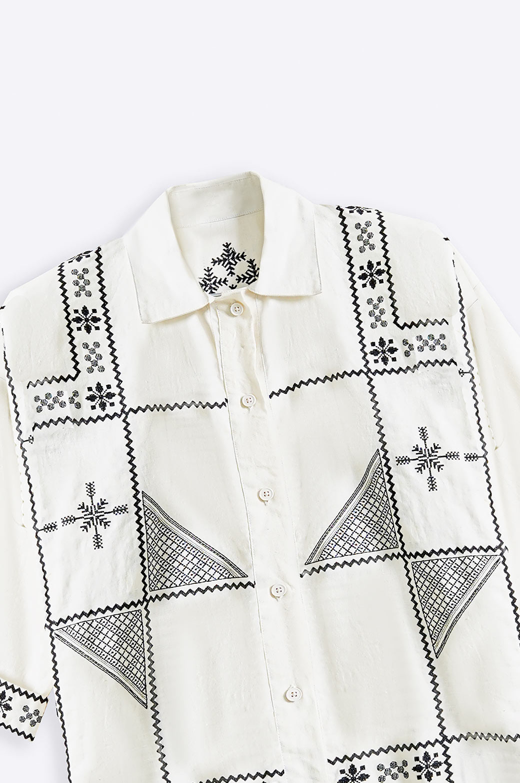 OFF WHITE AZTEC EMBROIDERED LINEN SHIRT