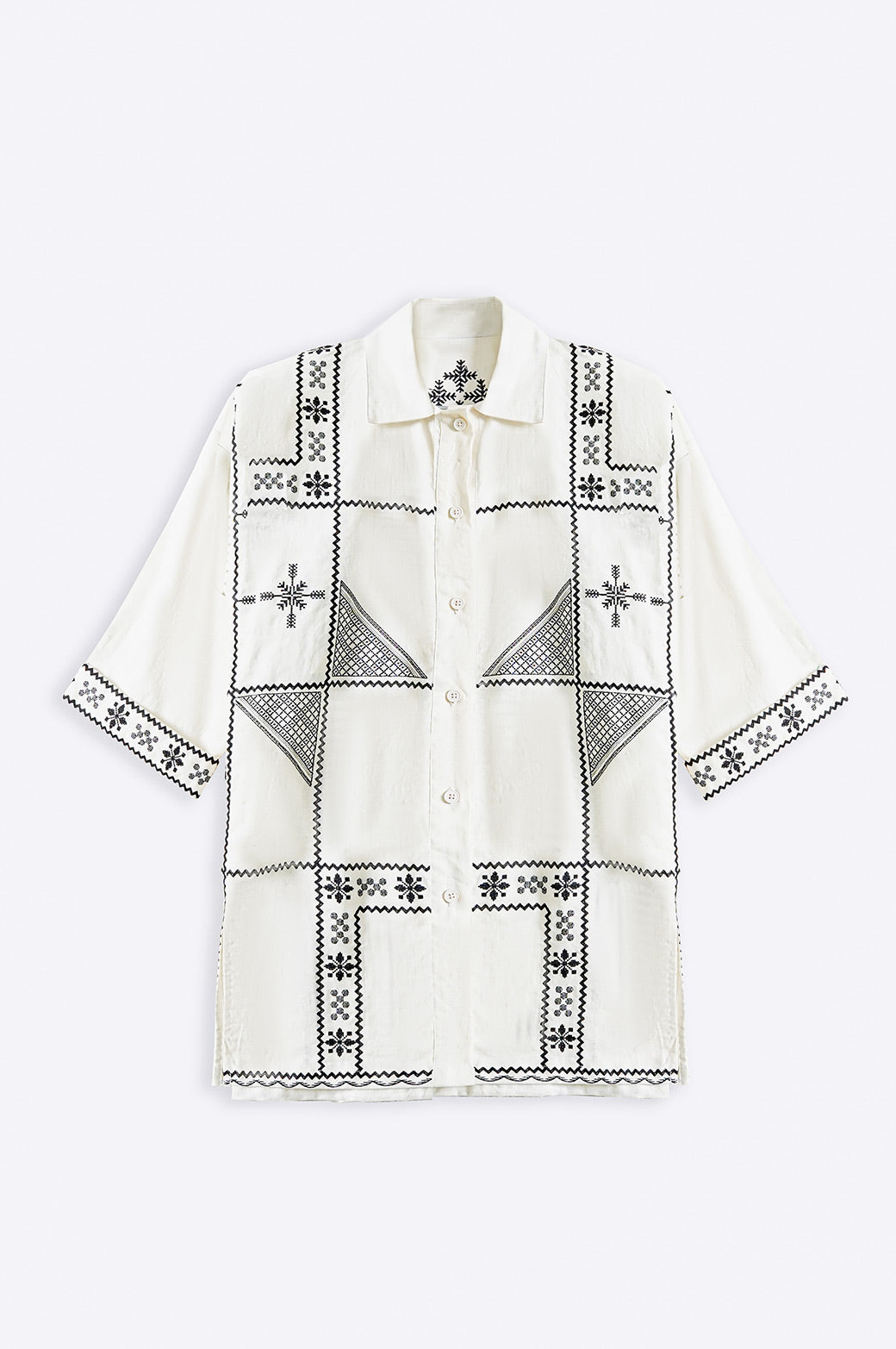 OFF WHITE AZTEC EMBROIDERED LINEN SHIRT