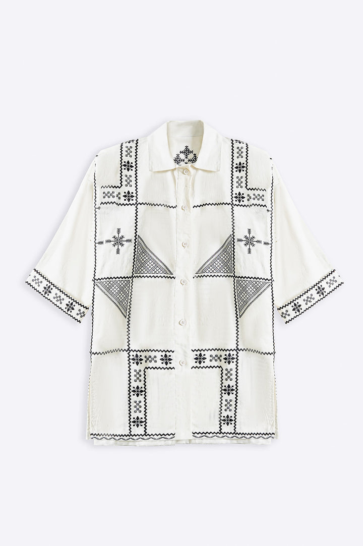 OFF WHITE AZTEC EMBROIDERED LINEN SHIRT