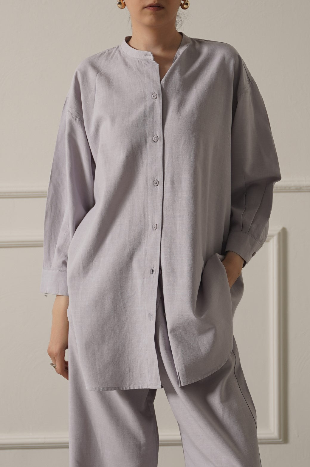 ICE BLUE BAND COLLAR SHIRT