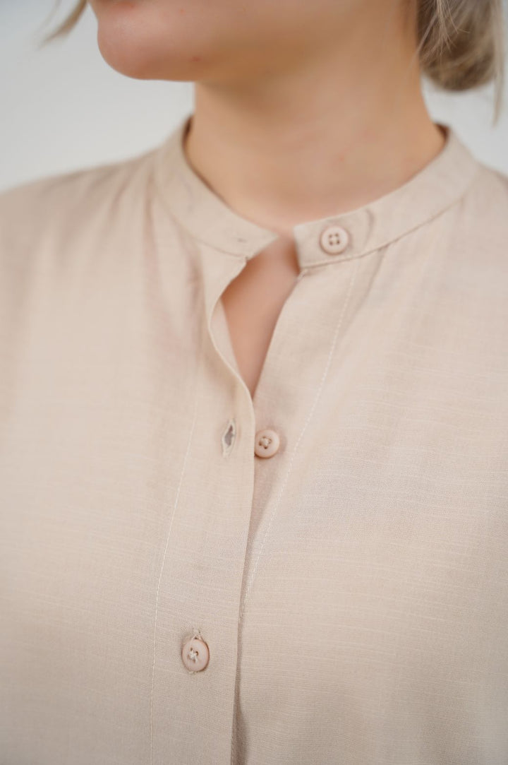 BEIGE BAND COLLAR SHIRT