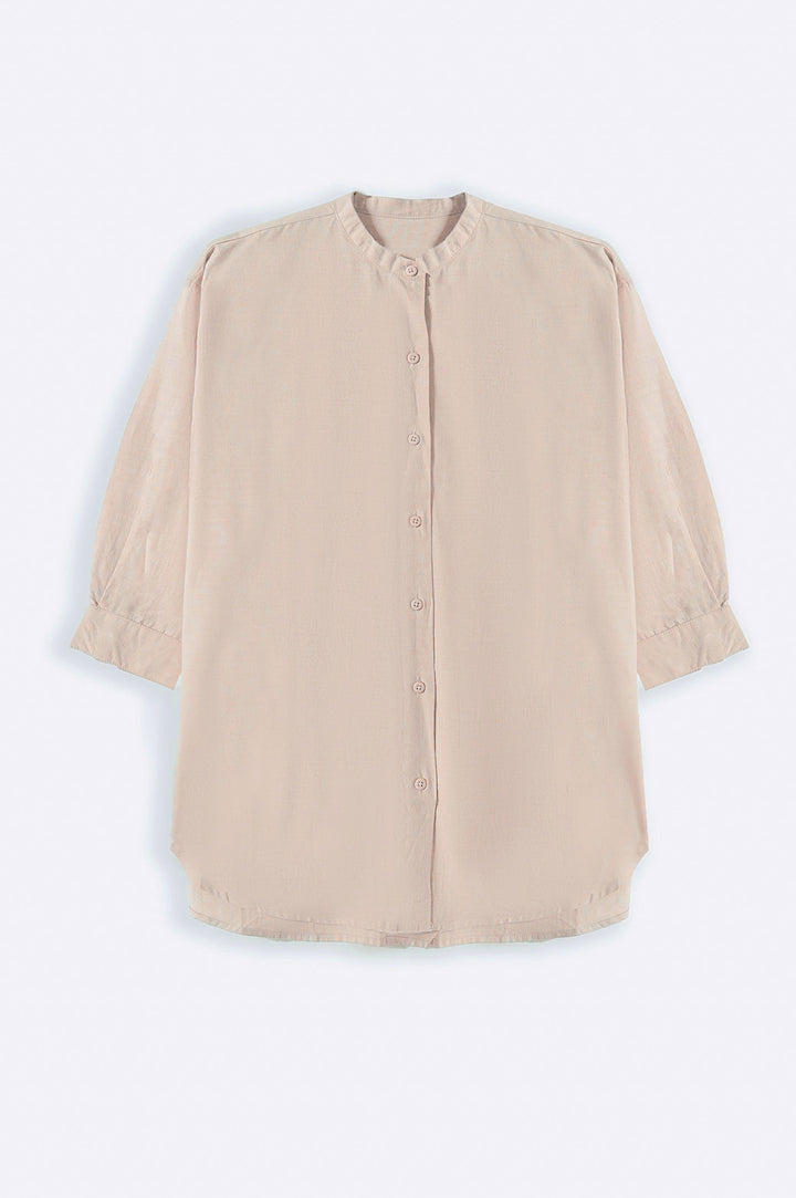 BEIGE BAND COLLAR SHIRT