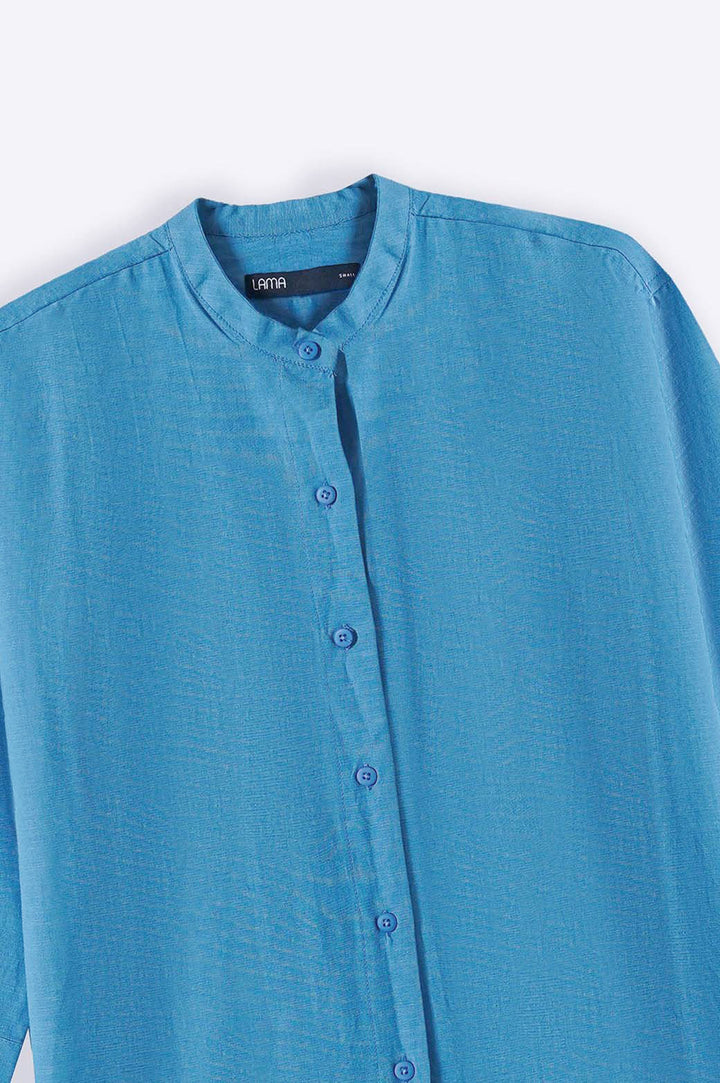 COBALT BLUE BAND COLLAR SHIRT