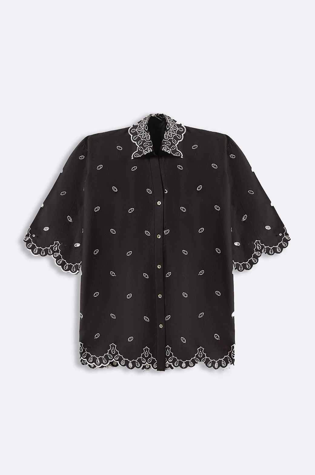 BLACK SCHIFFLI FERN SHIRT