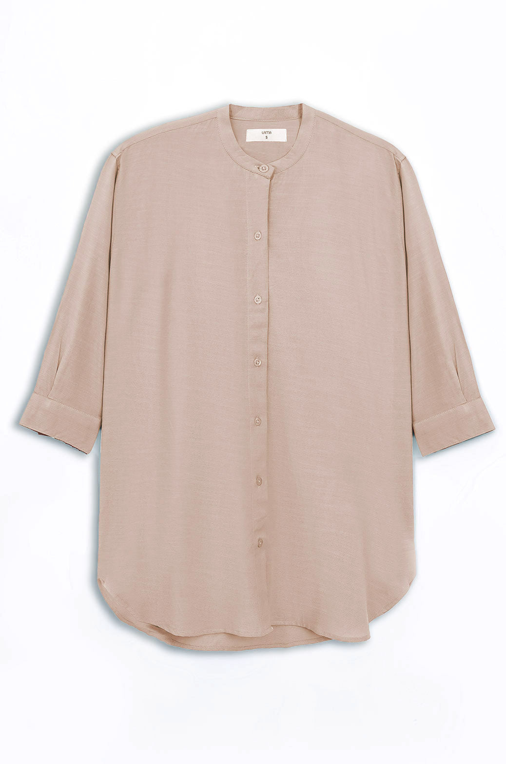 BEIGE BAND COLLAR SHIRT