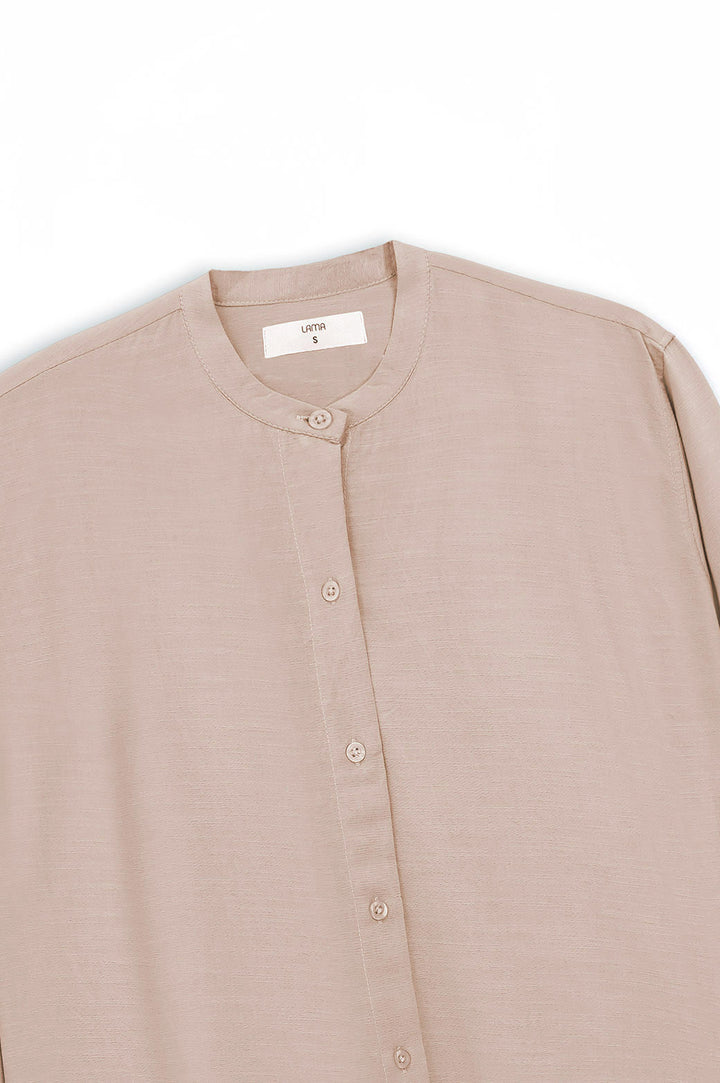 BEIGE BAND COLLAR SHIRT