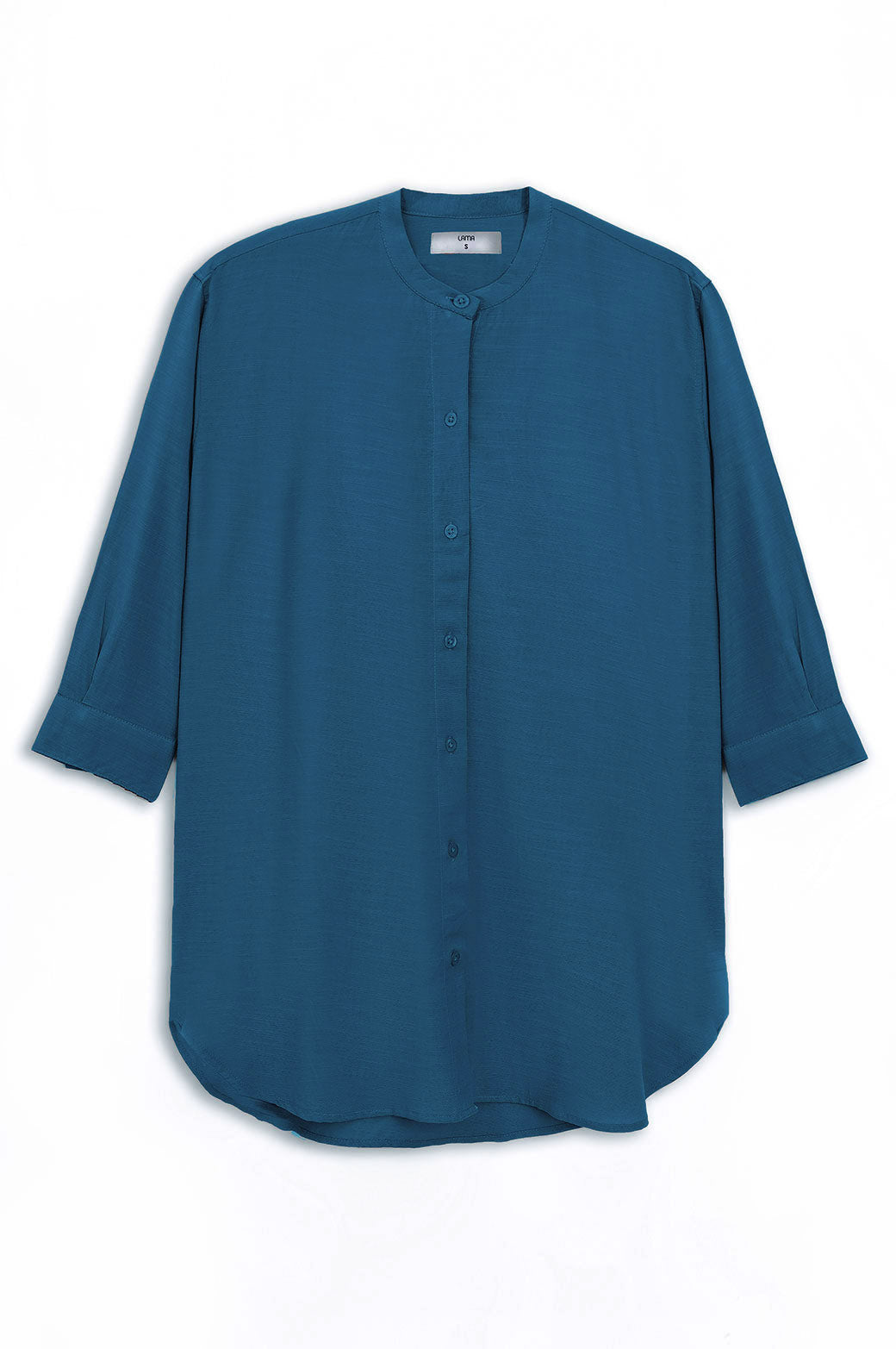 COBALT BLUE BAND COLLAR SHIRT