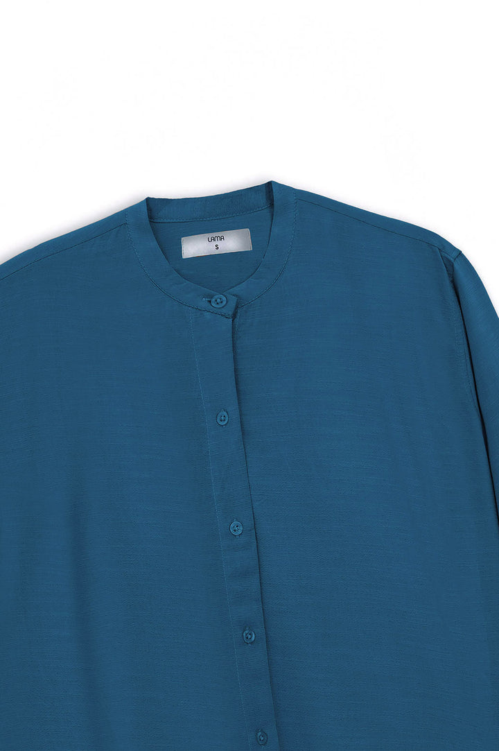 COBALT BLUE BAND COLLAR SHIRT