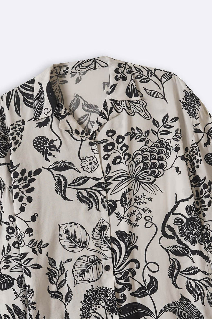 WHITE BLACK PETUNIA PRINTED SHIRT