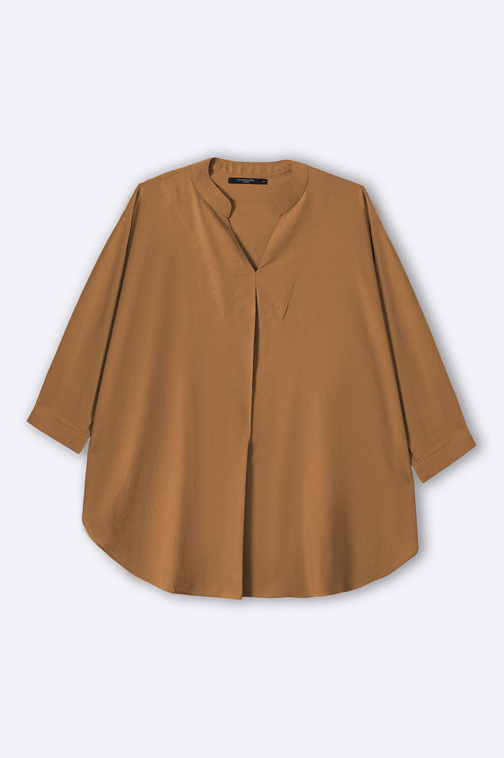 CAMEL CURVE LINEN PLEATED BLOUSE