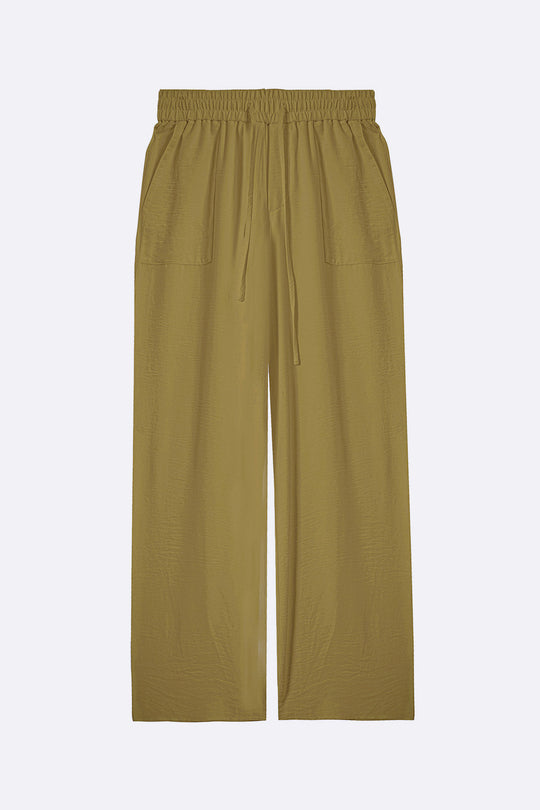GREEN SLINKY WIDE LEG PANTS