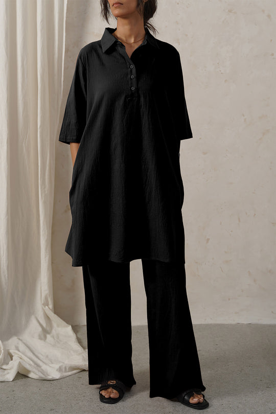BLACK FEATHER COTTON PANTS