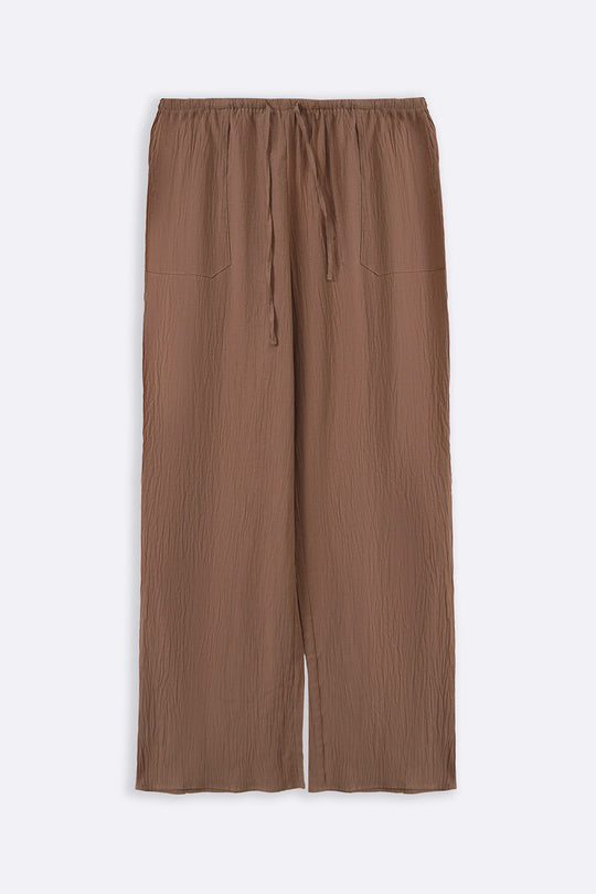 BROWN FEATHER COTTON PANTS