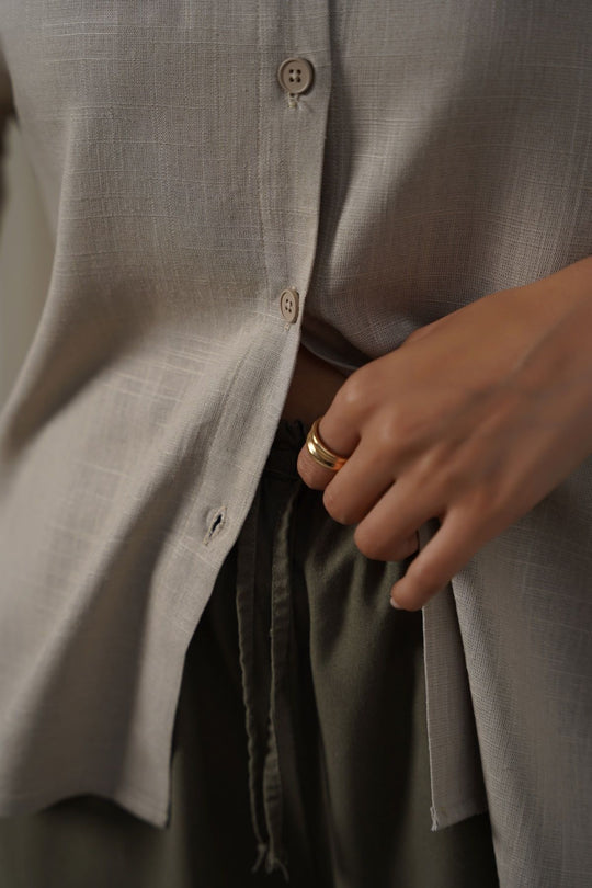 OLIVE LINEN EASY TROUSERS