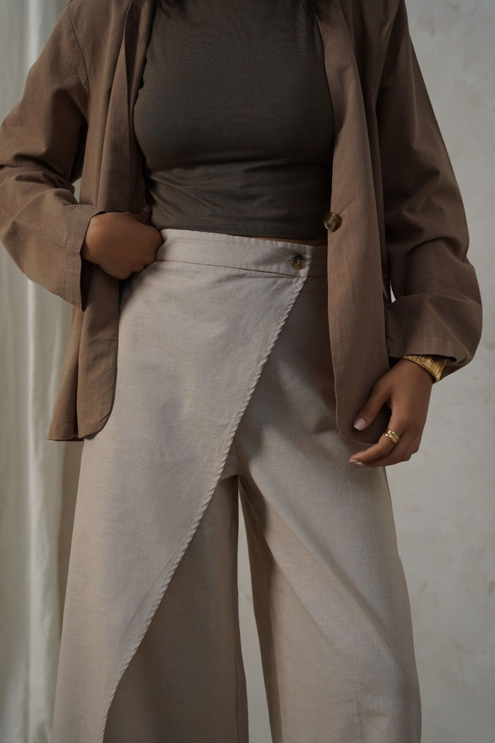 BEIGE LINEN WRAP PANTS