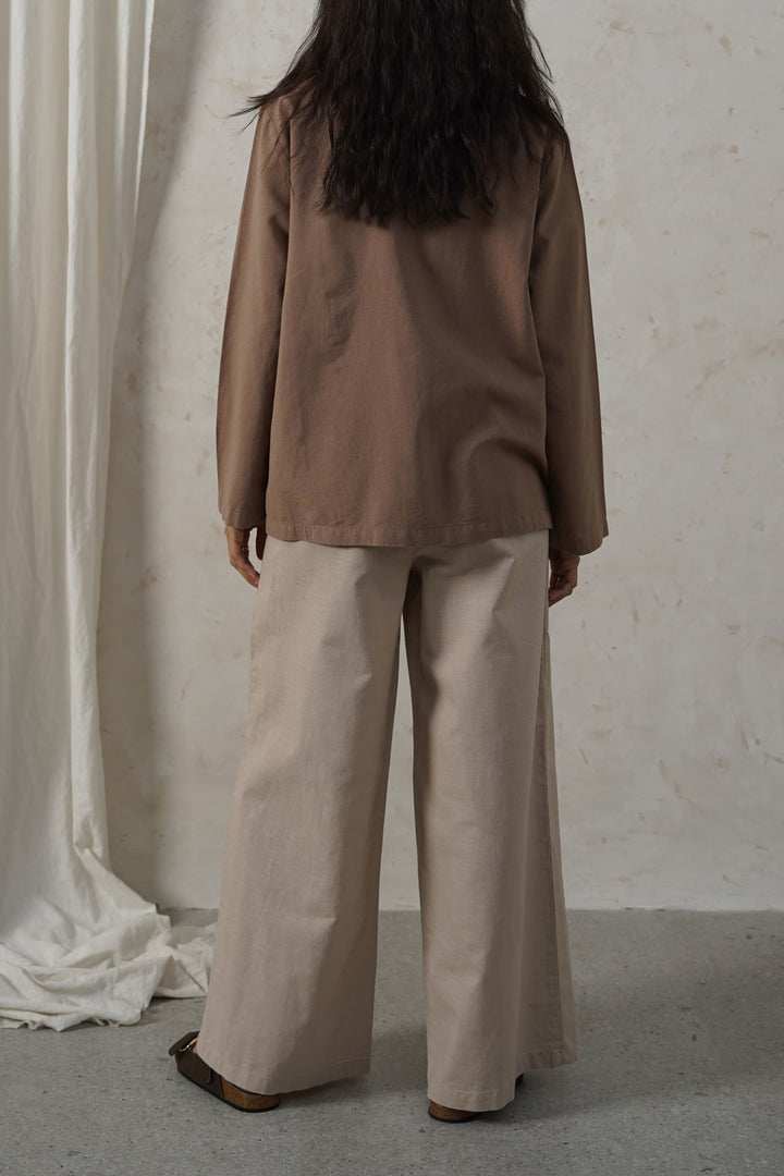 BEIGE LINEN WRAP PANTS