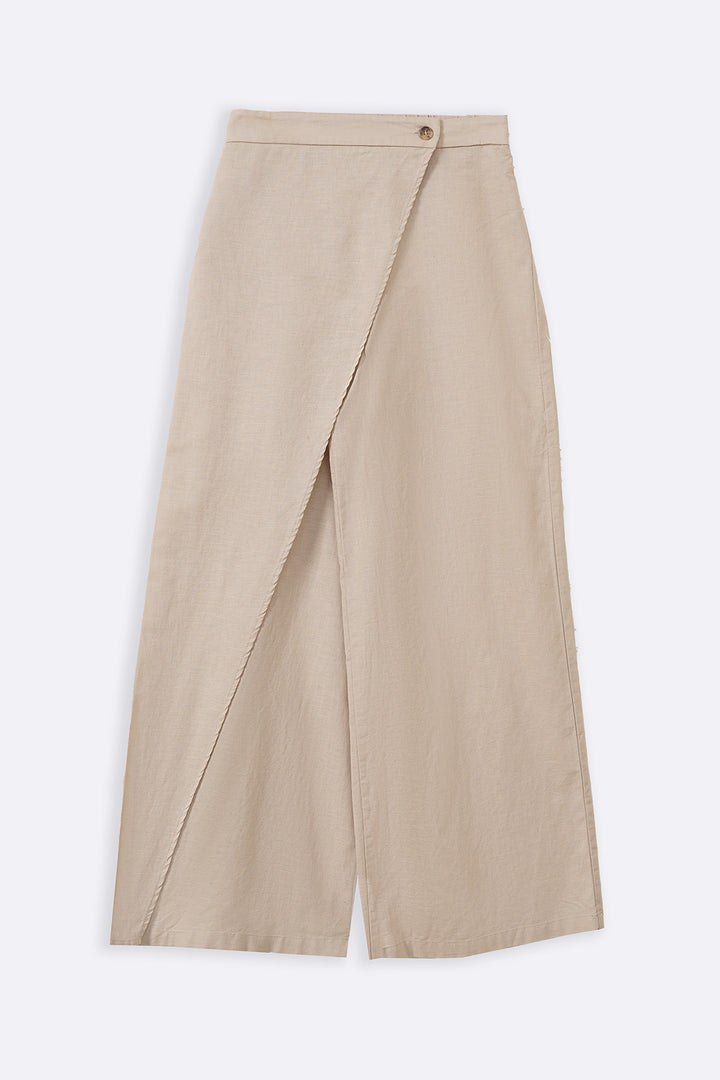 BEIGE LINEN WRAP PANTS