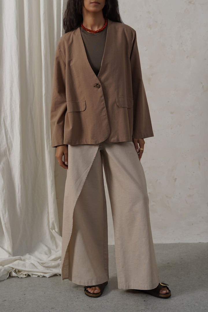 BEIGE LINEN WRAP PANTS
