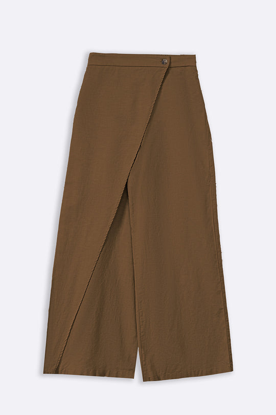 BROWN LINEN WRAP PANTS