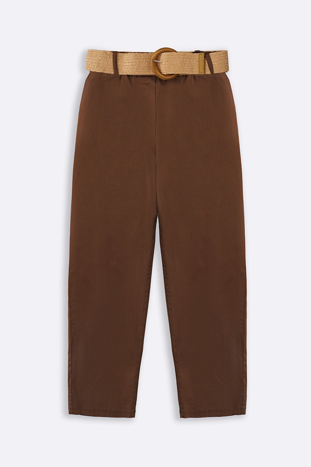BROWN TAPERED COTTON PANTS WITH BELT