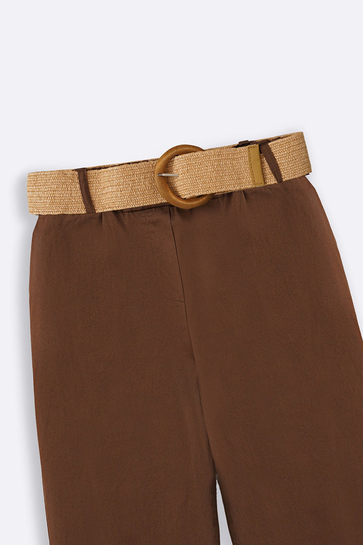 BROWN TAPERED COTTON PANTS WITH BELT