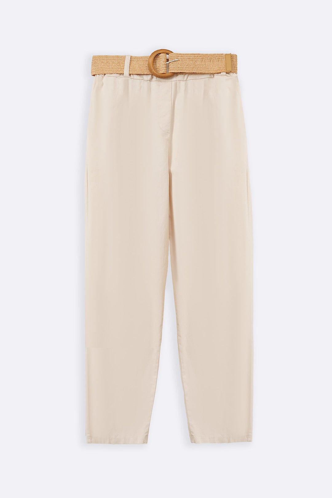 CREAM TAPERED COTTON PANTS WITH BELT