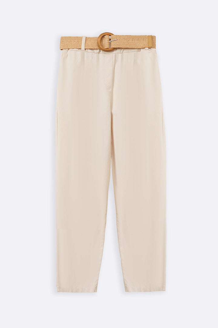 CREAM TAPERED COTTON PANTS WITH BELT